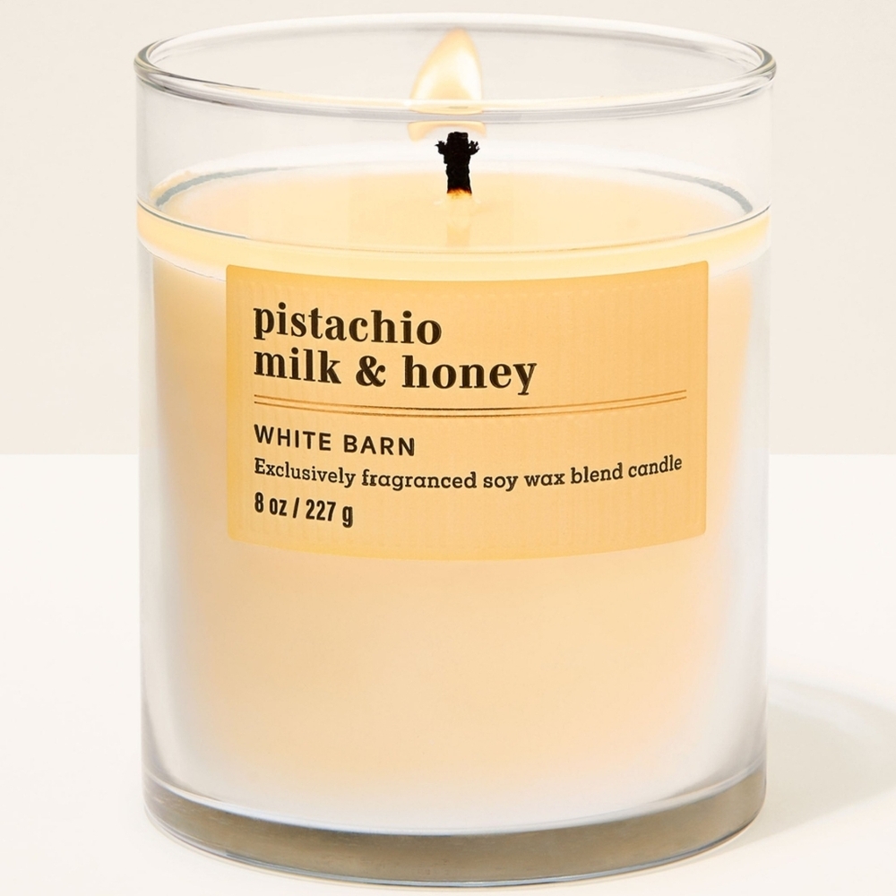 Bath Body Works White Barn Pistachio Milk & Honey Single Wick Candle 8oz NEW - Picture 1 of 2